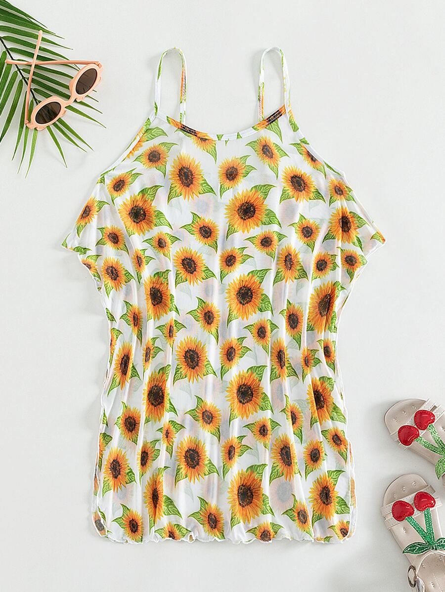 Girls Sunflower Print Cami Cover Up - Multicolor - View 1