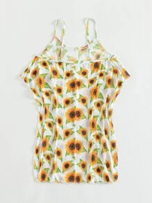 Girls Sunflower Print Cami Cover Up - Multicolor - View 2