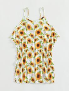 Girls Sunflower Print Cami Cover Up - Multicolor - View 5
