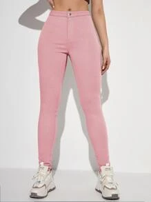SHEIN Unity Solid Skinny Jeans - Dusty Pink - View 3