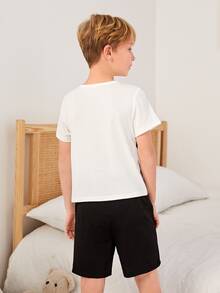 Boys Letter Graphic Tee & Shorts PJ Set - Black and White - View 2