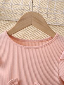 Toddler Girls Ruffle Trim Bow Front Swiss Dot Overlay Hem Dress - Baby Pink - View 3