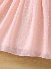 Toddler Girls Ruffle Trim Bow Front Swiss Dot Overlay Hem Dress - Baby Pink - View 5