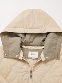 ZIAI Zip Up Hooded Onion Quilted Coat - Beige - View 8