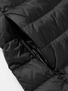 Slant Pockets Hooded Belted Padded Coat - Black - View 8