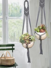 1pc Braided Detail Plant Hanger Without Flowerpot - Grey - View 1