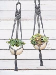 1pc Braided Detail Plant Hanger Without Flowerpot - Grey - View 2