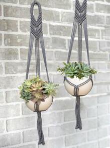 1pc Braided Detail Plant Hanger Without Flowerpot - Grey - View 4