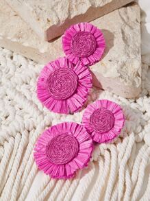 SHEIN VCAY Pendientes largos flor - Rosa Fucsia - Ver 2