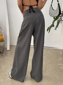 DAZY Zip Fly Plicated Detail Suit Trousers - Grey - View 3