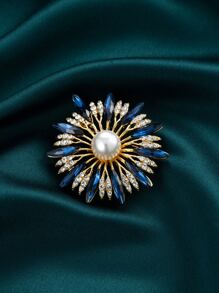 Rhinestone & Faux Pearl Decor Brooch - Blue - View 4