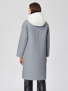 ZIAI Zip Up Hooded Quilted Coat - Dusty Blue - View 2