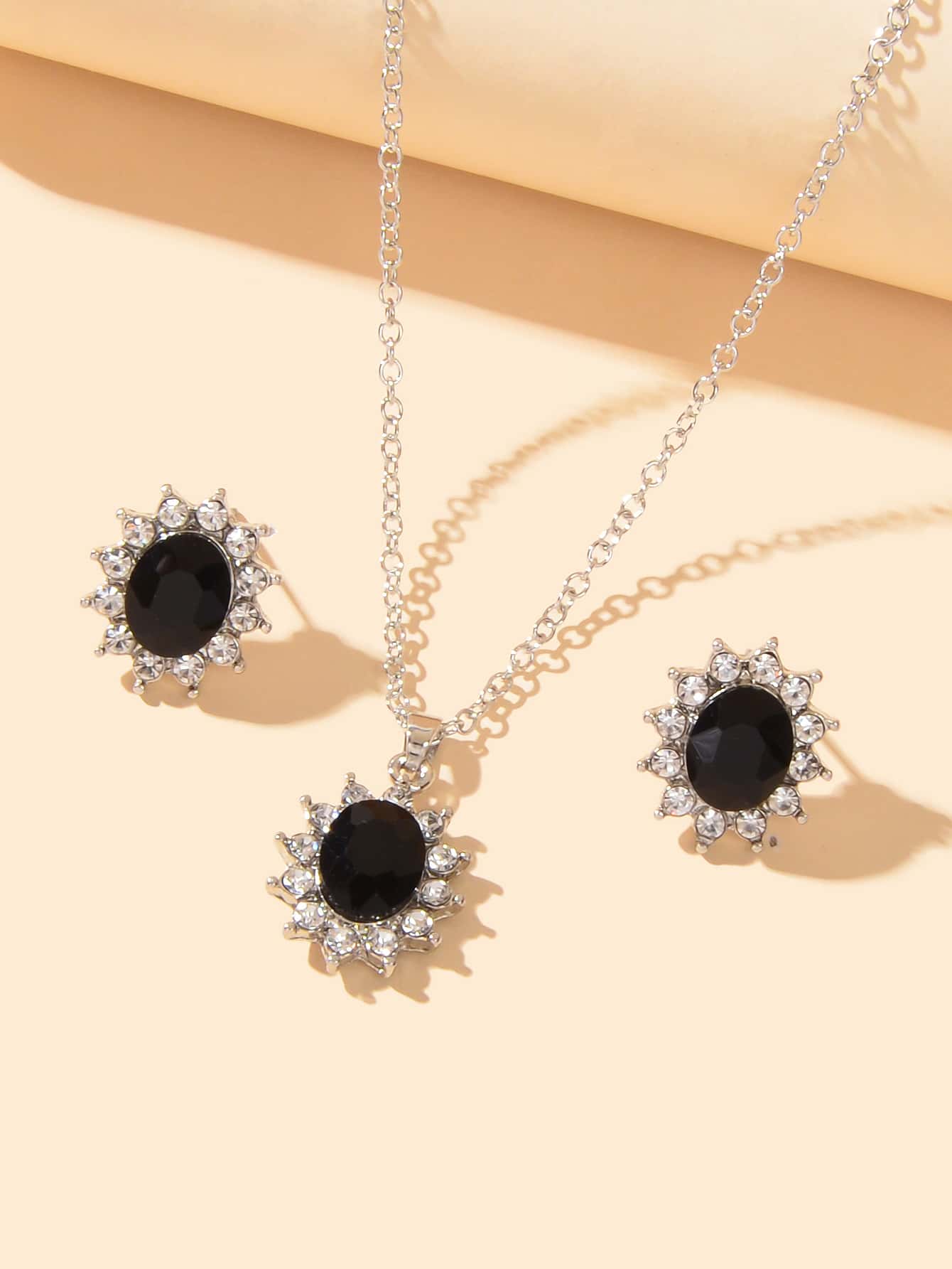 3pcs Rhinestone Decor Jewelry Set - Black - View 1