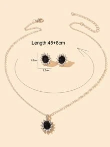 3pcs Rhinestone Decor Jewelry Set - Black - View 4