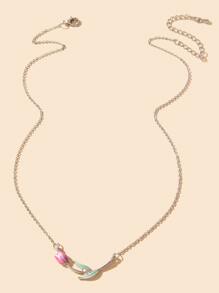 花朵掛飾項鍊 - 銀色 - 查看 2