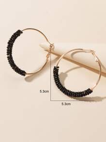 珠子裝飾圓耳環 - 黑色 - 查看 3