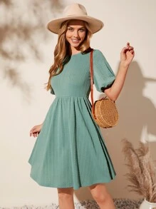 SHEIN LUNE Vestido unicolor de manga farol - verde menta - Ver 4