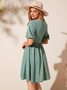 SHEIN LUNE Vestido unicolor de manga farol - verde menta - Ver 2