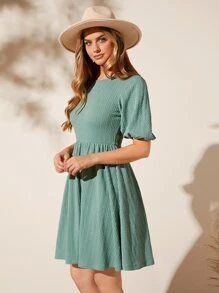 SHEIN LUNE Vestido unicolor de manga farol - verde menta - Ver 1