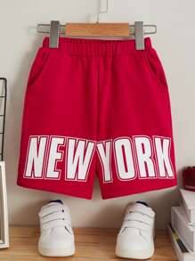 SHEIN Quần short bé trai Túi Lá thư Giải trí - Màu Hoa hồng đỏ - Xem 1