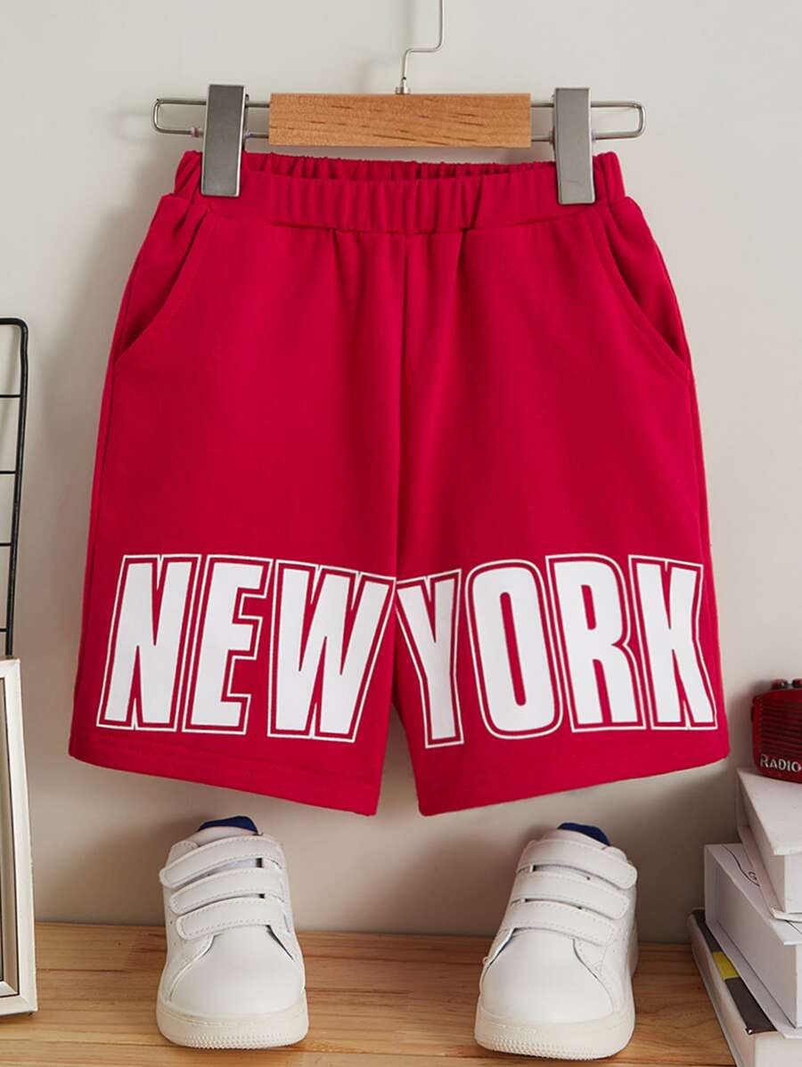 SHEIN Quần short bé trai Túi Lá thư Giải trí - Màu Hoa hồng đỏ - Xem 1