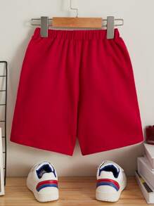 SHEIN Quần short bé trai Túi Lá thư Giải trí - Màu Hoa hồng đỏ - Xem 2