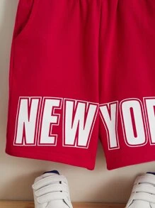 SHEIN Quần short bé trai Túi Lá thư Giải trí - Màu Hoa hồng đỏ - Xem 3