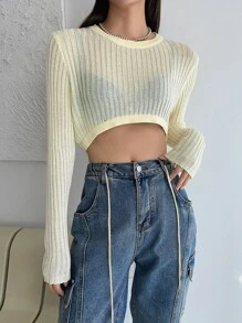 DAZY Jersey crop tejido de canalé - Beis - Ver 7