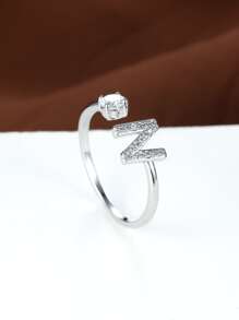 熱門時尚A-Z字母戒指首字母戒指結婚愛情戒指伴娘禮物情侶戒指 - 銀色 - 查看 3