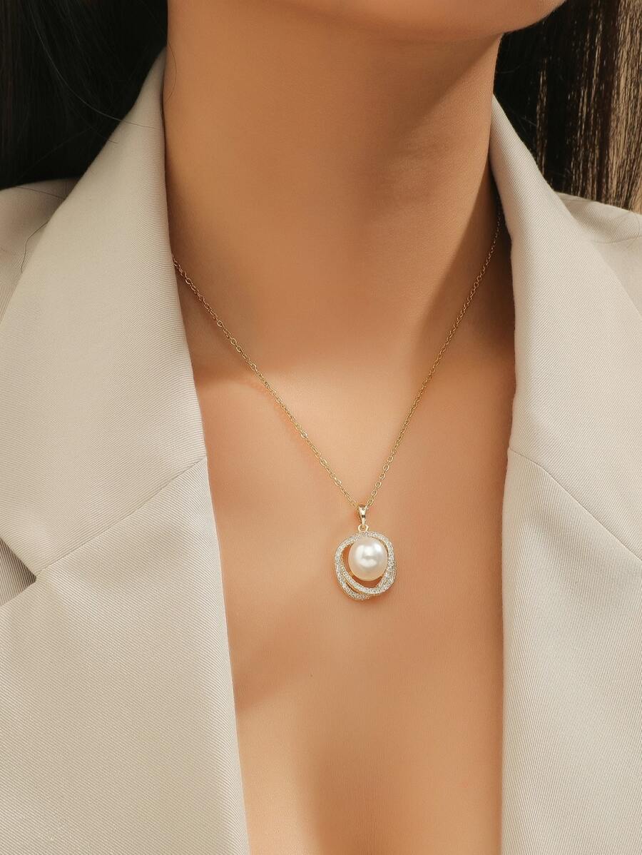 1件立方氧化锆花朵吊坠项链，适合日常佩戴 - 金黃色 - 查看 1