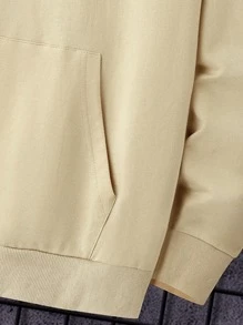 Manfinity Men Letter Graphic Kangaroo Pocket Drawstring Hoodie - Khaki - View 4