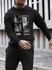 Manfinity Homme Men Letter & Building Print Sweatshirt