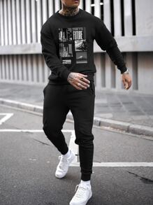 Manfinity Homme Men Letter & Building Print Sweatshirt