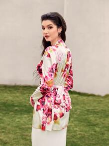 Modelyn Floral Print Wrap Tie Back Blouse - Multicolor - View 2