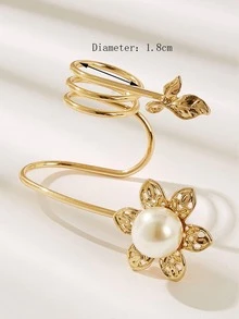 1 pieza Anillo de primavera con flor de perla exagerada y de moda - Amarillo Oro - Ver 2