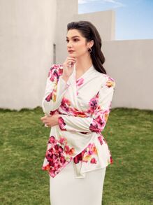 Modelyn Floral Print Wrap Tie Back Blouse - Multicolor - View 4