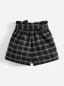 SHEIN 女孩紙袋腰腰帶格紋短褲