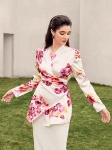 Modelyn Floral Print Wrap Tie Back Blouse - Multicolor - View 7