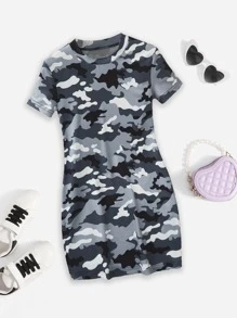 Girls Camo Print Tee Dress - Multicolor - View 1