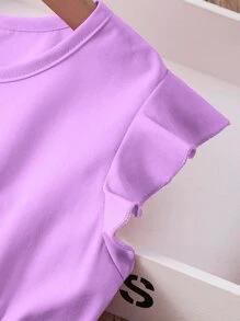 Niñitas Vestido ribete con fruncido de espalda con abertura de ojo - Morado - Ver 3