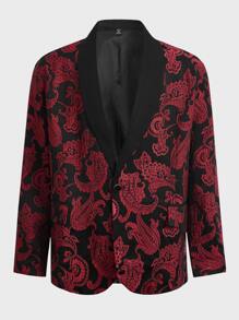 Manfinity Men Plus Jacquard Shawl Collar Single Button Blazer - Multicolor - View 1