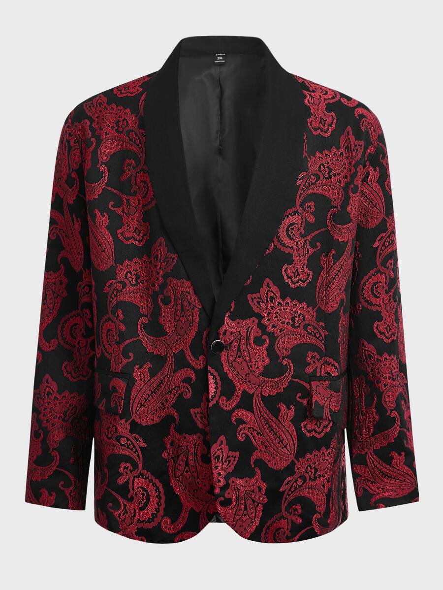 Manfinity Men Plus Jacquard Shawl Collar Single Button Blazer - Multicolor - View 1