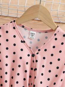 SHEIN Tween Girl Polka Dot Print Flounce Sleeve Peplum Top & Leggings - Multicolor - View 6