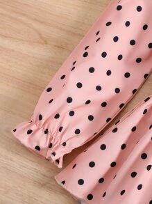SHEIN Tween Girl Polka Dot Print Flounce Sleeve Peplum Top & Leggings - Multicolor - View 7