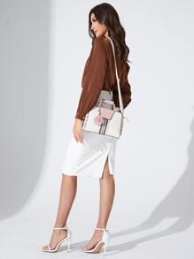 防水、輕盈、商務休閒、可折疊絨球和人造珍珠裝飾方形包適合青少年女大學生、菜鳥和白領，非常適合辦公室、大學、工作、商務、通勤 - 白色 - 查看 6