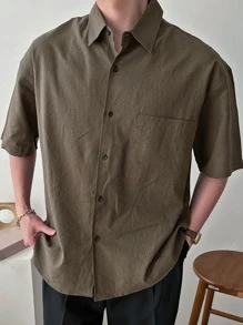 DAZY Men Pocket Patched Shirt - Coffee Brown - View 1