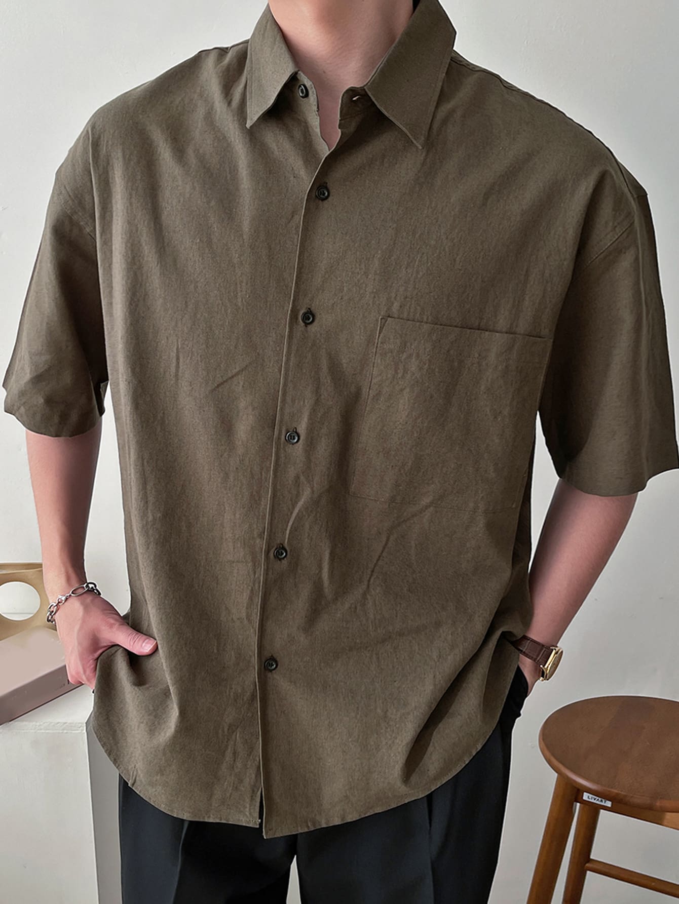 DAZY Men Pocket Patched Shirt - Coffee Brown - View 1