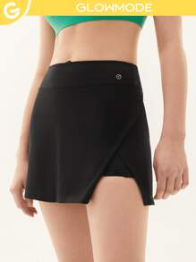 GLOWMODE Core Court Collection Faux Wrap Slit Tennis Skirt - Black - View 2