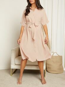 SHEIN 孕婦蝙蝠袖繫腰帶洋裝