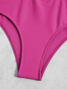 Lace Up Halter One Piece Swimsuit - Hot Pink - View 8